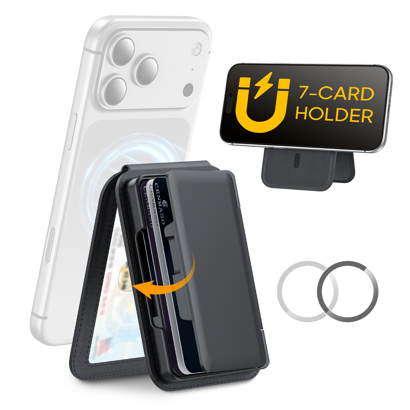 TEMU For Magnetic Wallet With Stand, Phone Wallet For Men Women, [hold 6-7 Cards] [rfid Blocking] [adjustable Stand] Magnetic Wallet For Iphone