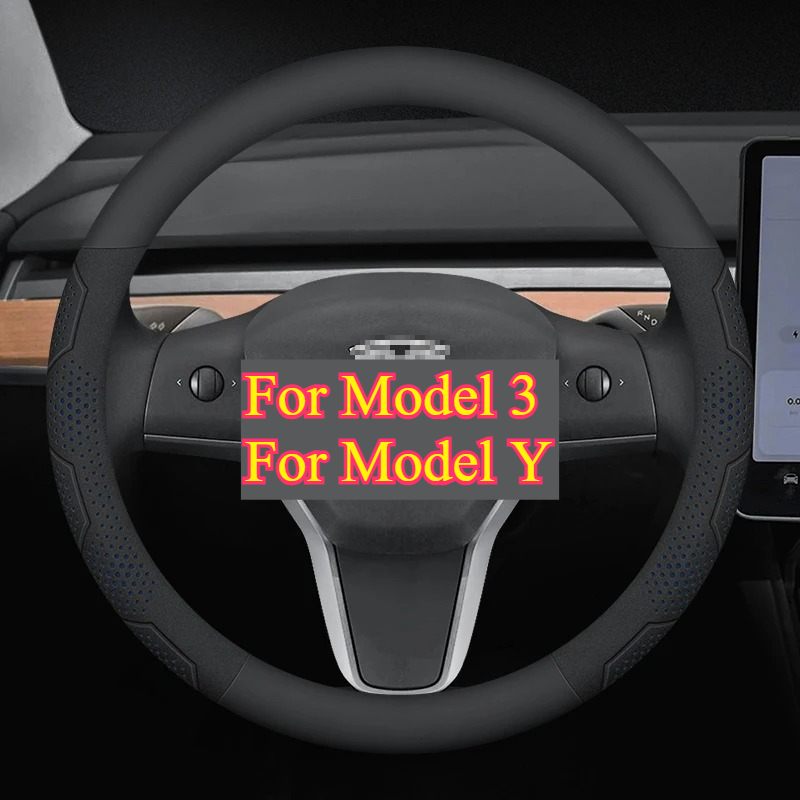 TEMU Anti-slip Steering Wheel Of Carbon Fiber And Suede Microfiber Faux Leather For Model 3 And , Car Additions