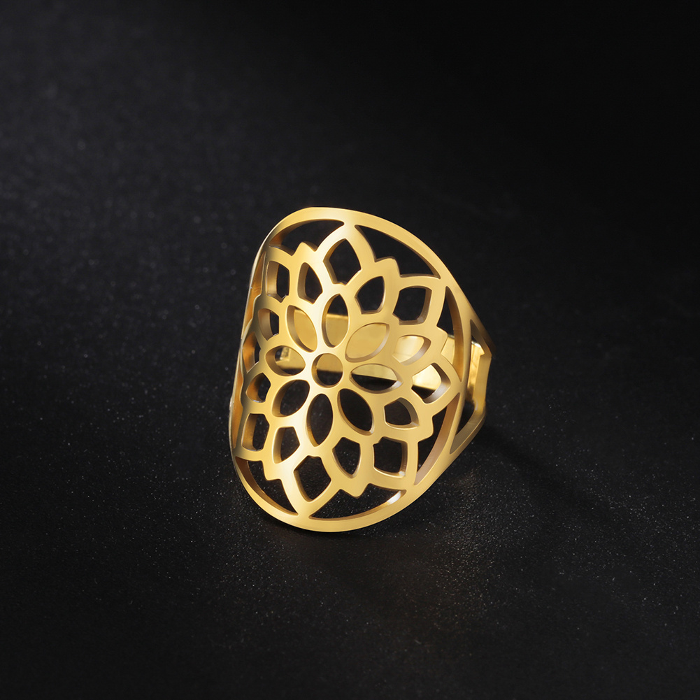 Men's Bohemian Adjustable Lotus Flower Ring, Vintage Design