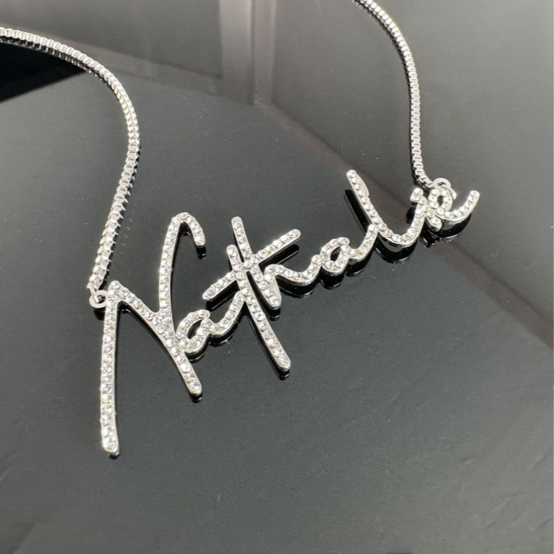 TEMU Personalized Bling Nameplate Necklace - Custom Name/number/script Pendant With Box Chain, Custom Gift Suitable For Weddings, Parties, Casual