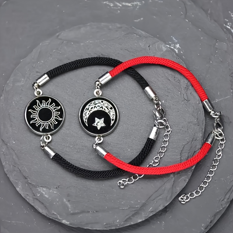 TEMU Juego de 2 Piezas de Pulseras de Pareja de Luna Estrella, Conjunto de Collar Vintage Multicapa, Regalo de Joyería para , Adecuado para