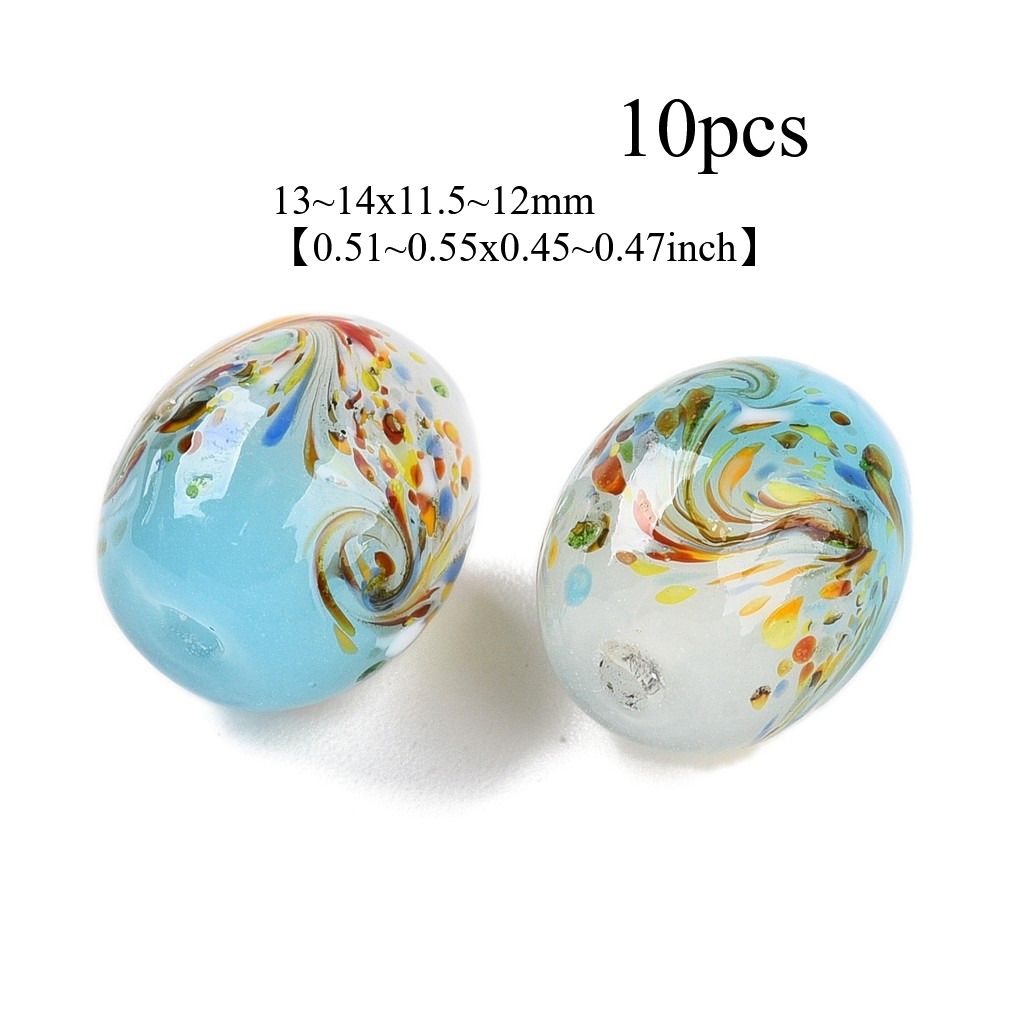 TEMU 10pcs Handmade Lampwork Beads, With Flower, , Medium Turquoise, 13~14 X 11.5~12mm, Hole: 1.2~2.5mm, Beads And Bead Assortments, For Jewelry