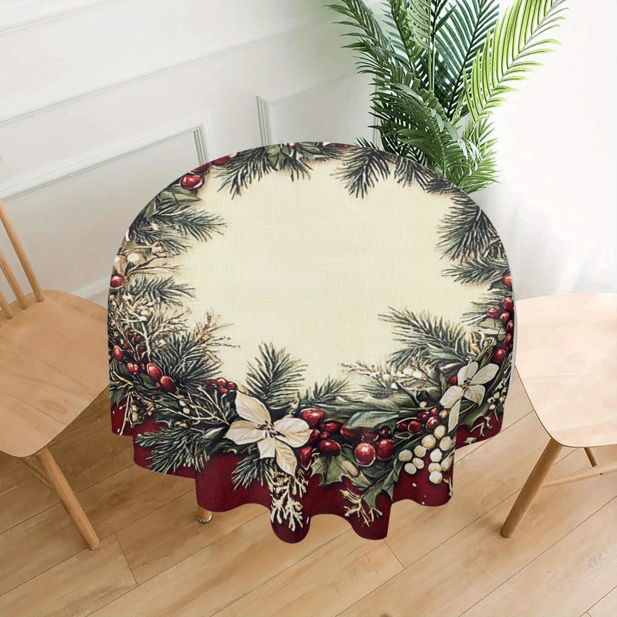 

1pc, 60 Round Tablecloth, Christmas Polyester, , For Dining And