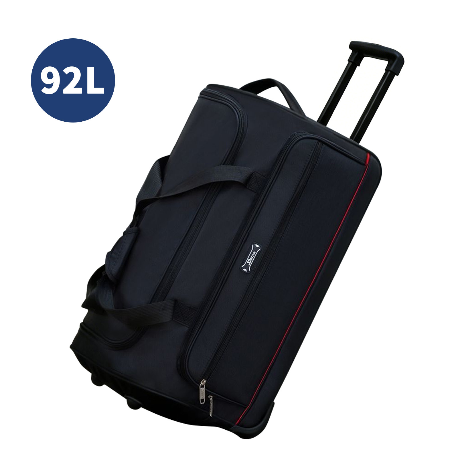 Black Trolley Wheeled Bag In 58l And 92l, Large Storage Space, Side Anti-wear Studs, Smooth , Solid Telescopic Handle For Long-distance Travel