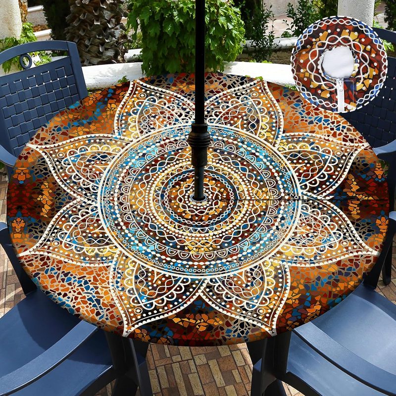   outdoor tablecloth with hole high quality round fitted tablecloth with elastic zippered wipeable table cloth round cover picnic patio garden fits to 36 44 patio tables