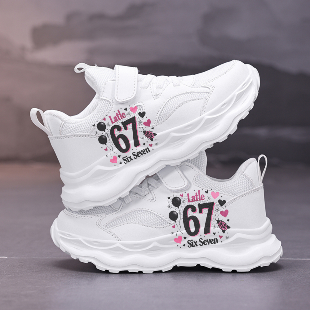 TEMU 1 Pair Sneakers With Latle Number 6 & 7 Heart Balloon Print - Low-top Shoes, Sole & Cushioned Sole Suitable For School, Outdoor, Easter Gifts,