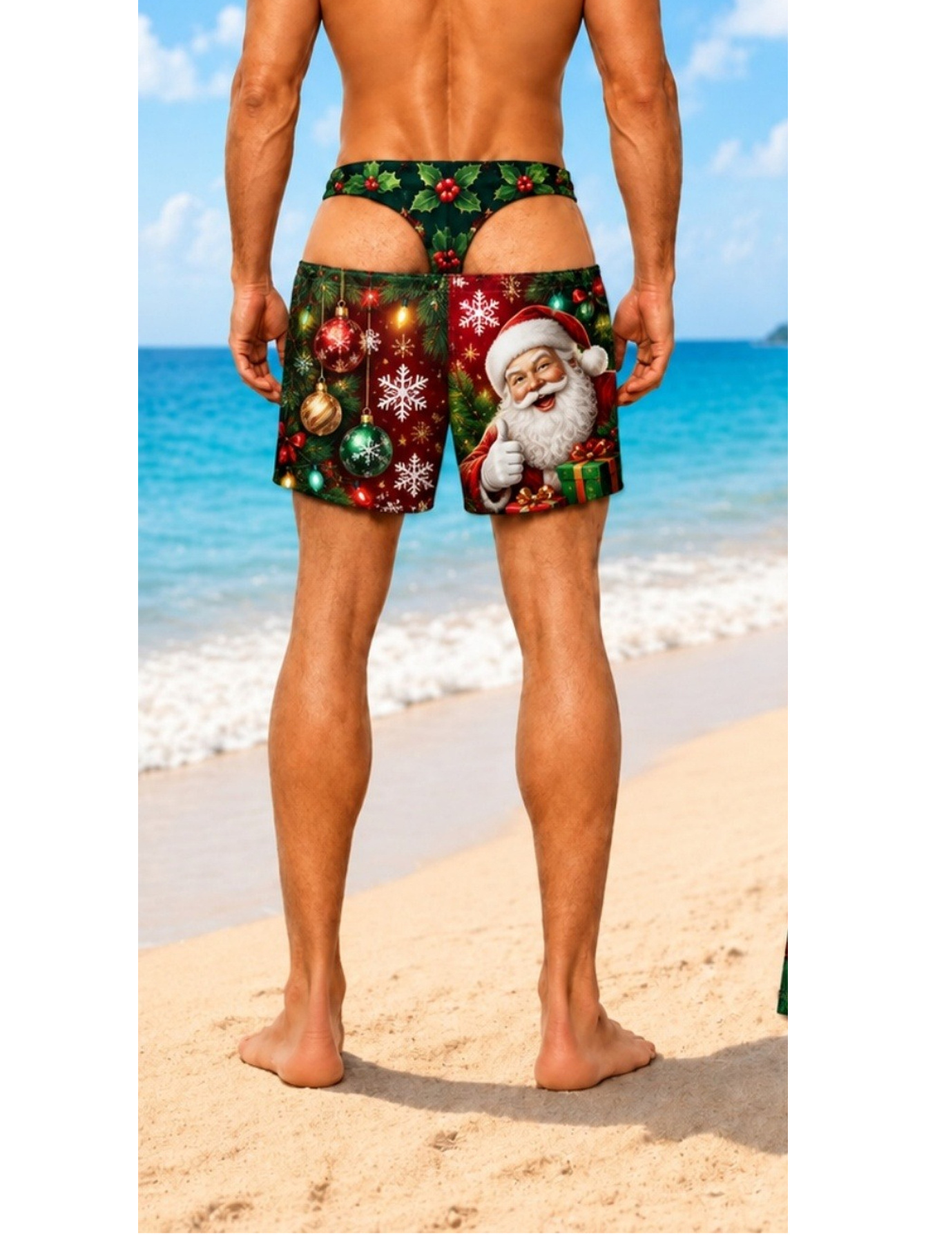 printedesign not textured mens summer shorts with abstract vintage santa claus print versatile and trendy swim trunks with   patterns and drawstring christmas themed surf shorts suitable for beach pool vacation and summer wear