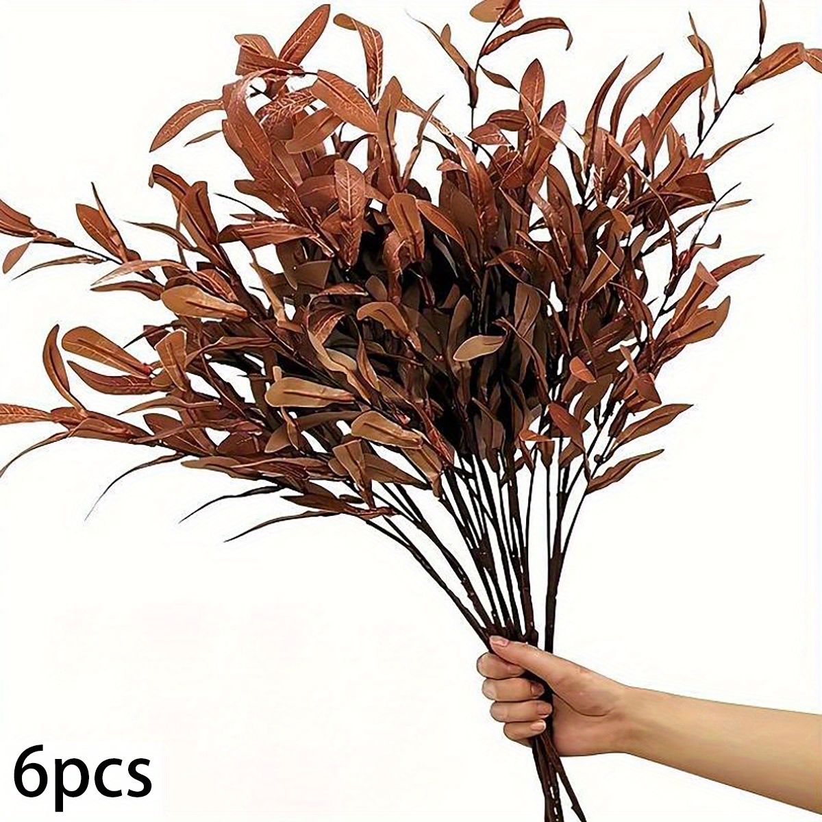 Image of 6pcs Fall Artificial Olive Leaves, 37" Long Stems Greenery Autumn Eucalyptus Leaves Fake Plant Spray For Home Tall Vase Halloween Indoor Outdoor Table Centerpiece Fireplace Decor