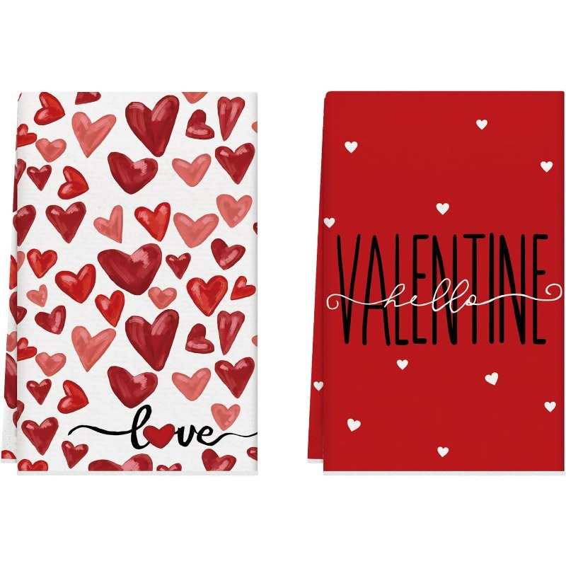 

2-pack Modern Valentine's Day Kitchen Towels, Watercolor Love , Soft Polyester, Cartoon Themed, Square Dish Towels For Home Decor, Machine Washable