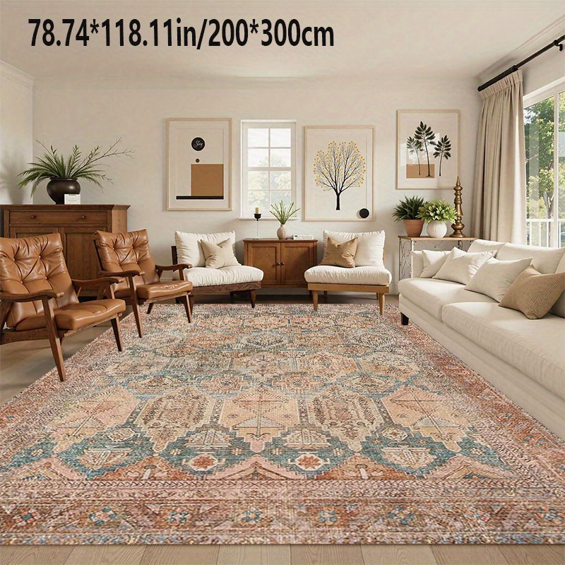 TEMU 1pc Of Large Area Rug Made Of Plush Velvet With A Dotted Plastic Bottom, Featuring A Vintage Bohemian Style. Machine Washable And Easy To ,