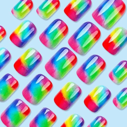 24pcs acrylic press on nails rainbow gradient glossy nails easy to apply long lasting reusable on nails for women