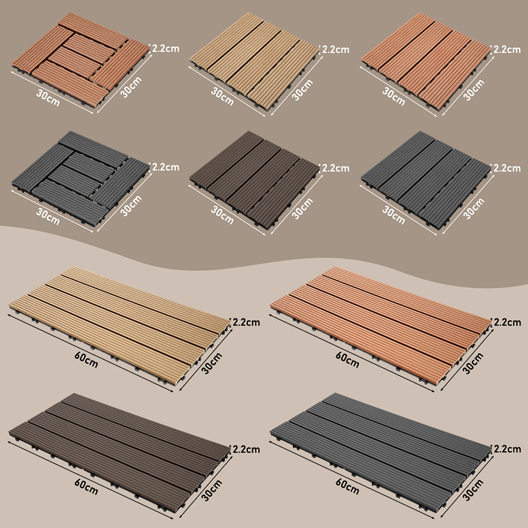 1m wpc patio tile 30x30cm 60x30 cm uv resistant for garden and balcony grey brown teak dark brown suitable for indoor and outdoor use waterproof flooring for balcony and patio barefoot easy to assemble click tiles set with drainage function