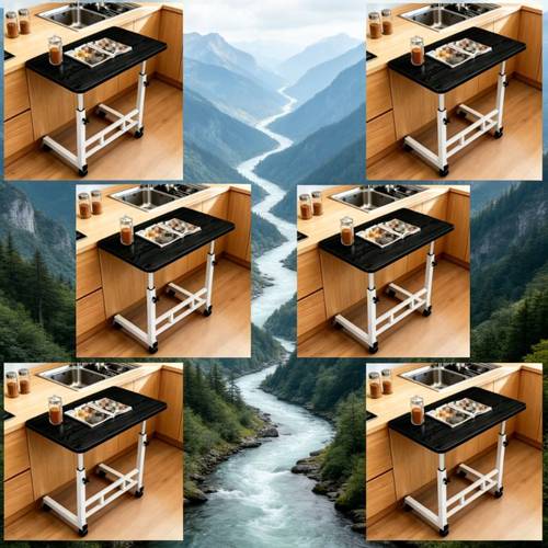 mobile multi function workstation with wheels manual height adjustable side table metal frame and high density tabletop are fitted for and the height adjustable column features multi position