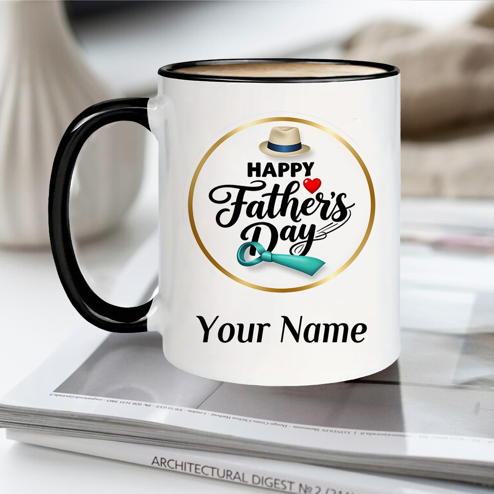 1pc Customizable Father's Day Mug With Name/text - Ceramic Coffee Cup Suitable For, Dishwasher Safe Reusable Cup, Minimalist, For Male Elders, Lip- For Tea, , Soup - For Use