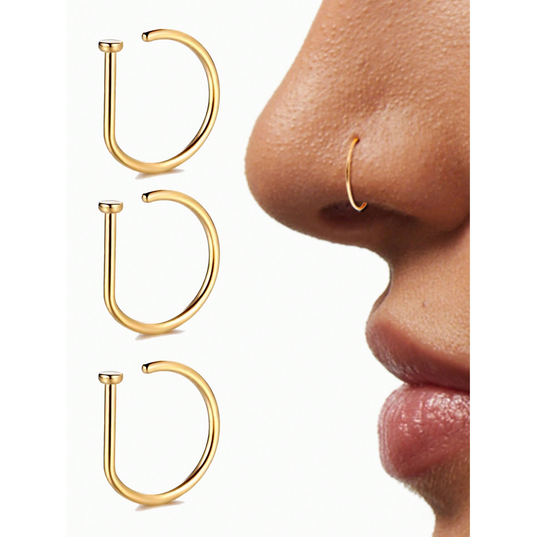 3pcs Geometric Shape Punk Nose Rings Set, Stainless Steel