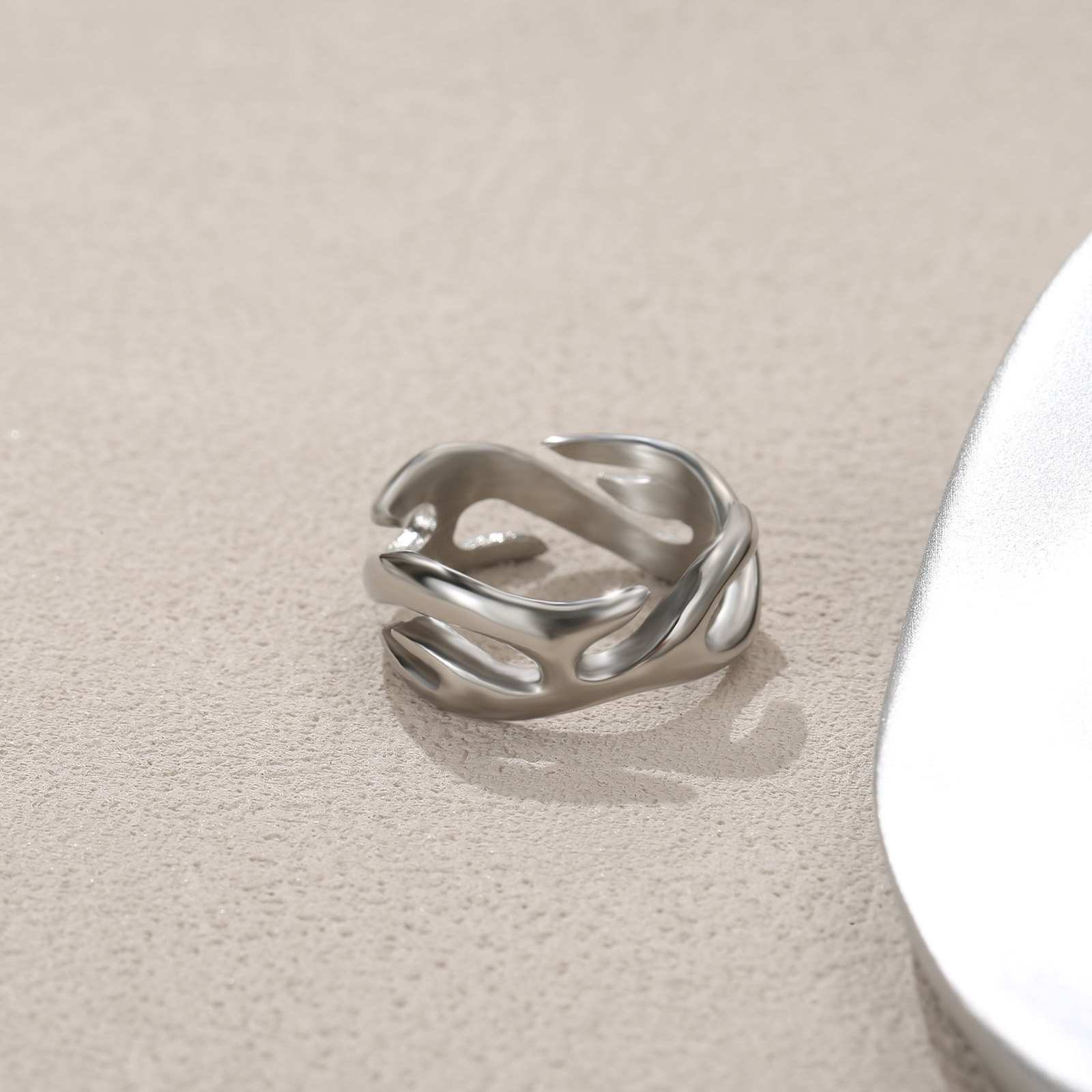 Image of Minimalist 304l Stainless Steel Hollow Flame Silvery Stylish Geometric Band For Men Daily Versatile Fashion Accessory