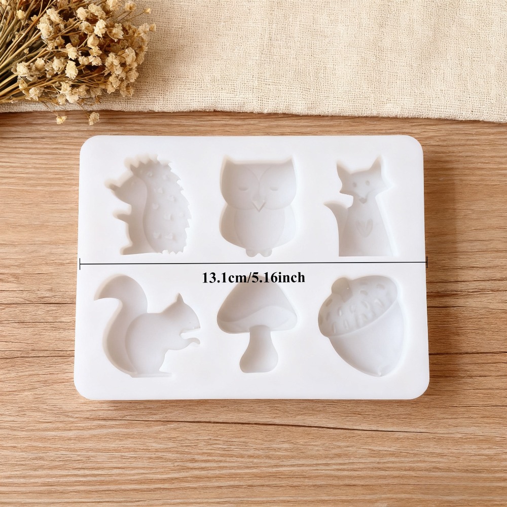Autumn Owl, Mushroom, Fox, , Squirrel, Hedgehog 6pcs Mini Animal Silicone Plaster Mold Set For Resin Casting, Diy Decoration Ornaments