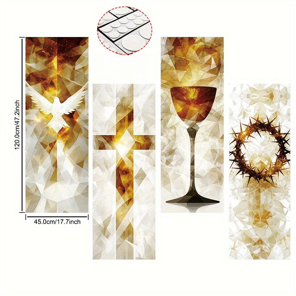 TEMU 2d Flat, 2d Flat Banner, 4pcs Of Party Banners, Featuring Religious Elements Such As Doves, Crosses, The , And Crowns Of Thorns In Golden And