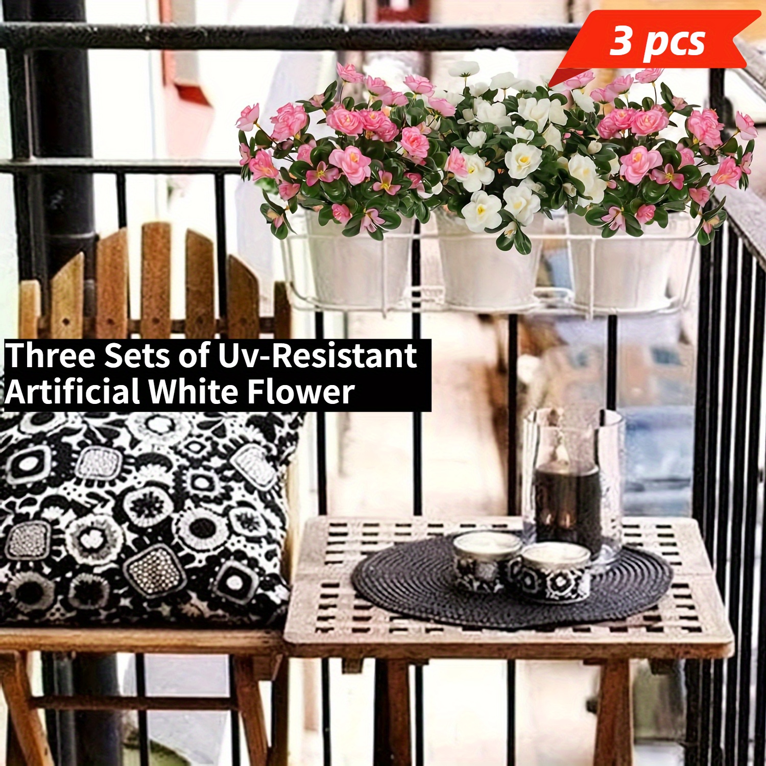 3 sets of uv resistant artificial white flower plants realistic     with pink and green accents   outdoor spring summer decor weddings home office garden porch patio or balcony garden   realistic floral display indoor outdoor use artificial outdoor flowers