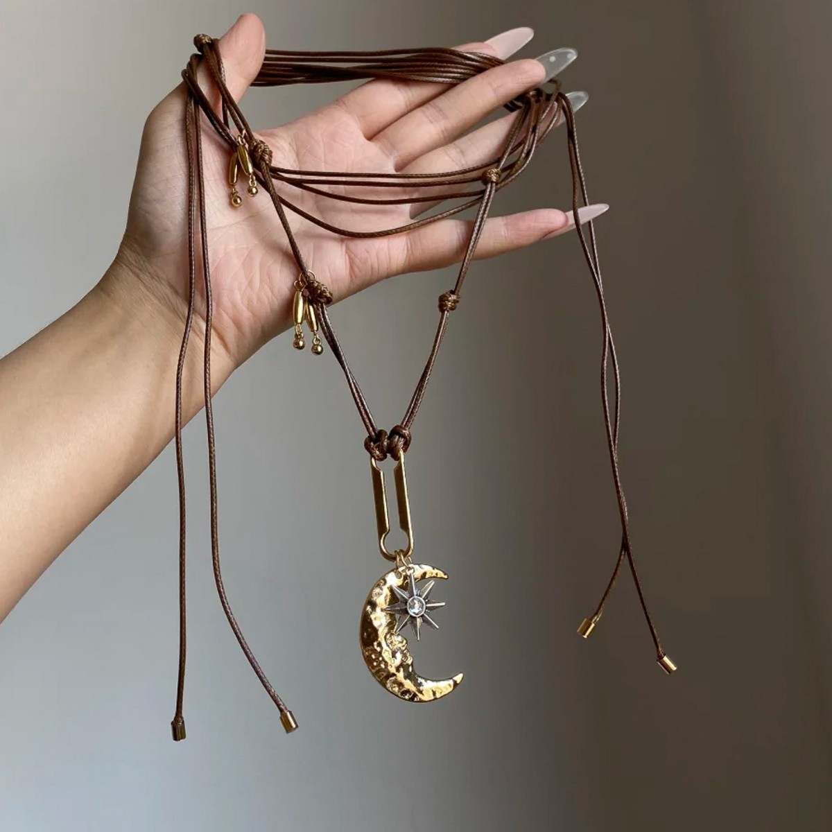 TEMU Retro Style Moon -pointed Star Pendant Necklace For Women, Sweater Chain Accessory, Gifting And Wearing At Parties.