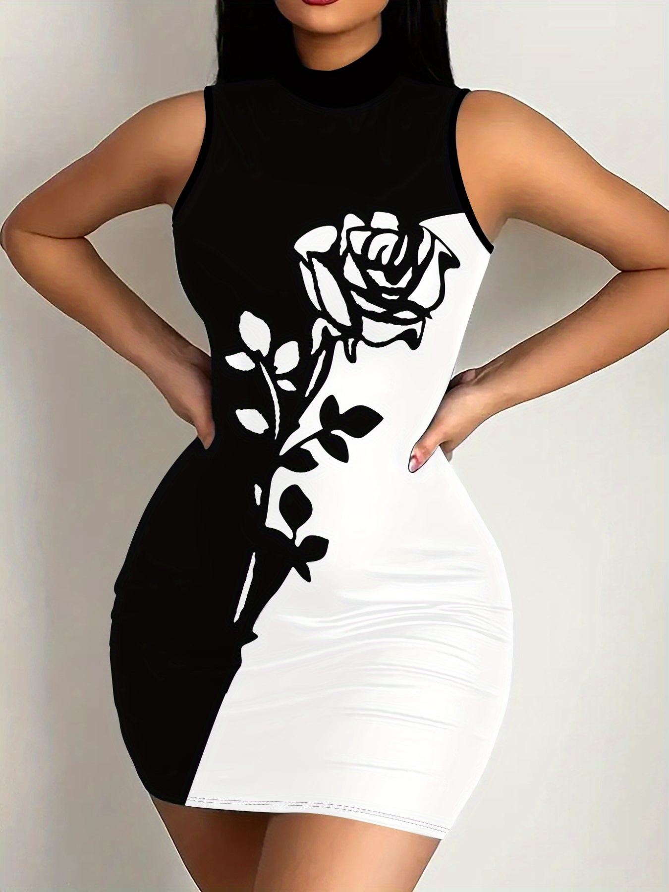 black and white geometric bodycon dress Black and White Geometric Print Tube Mini Dress