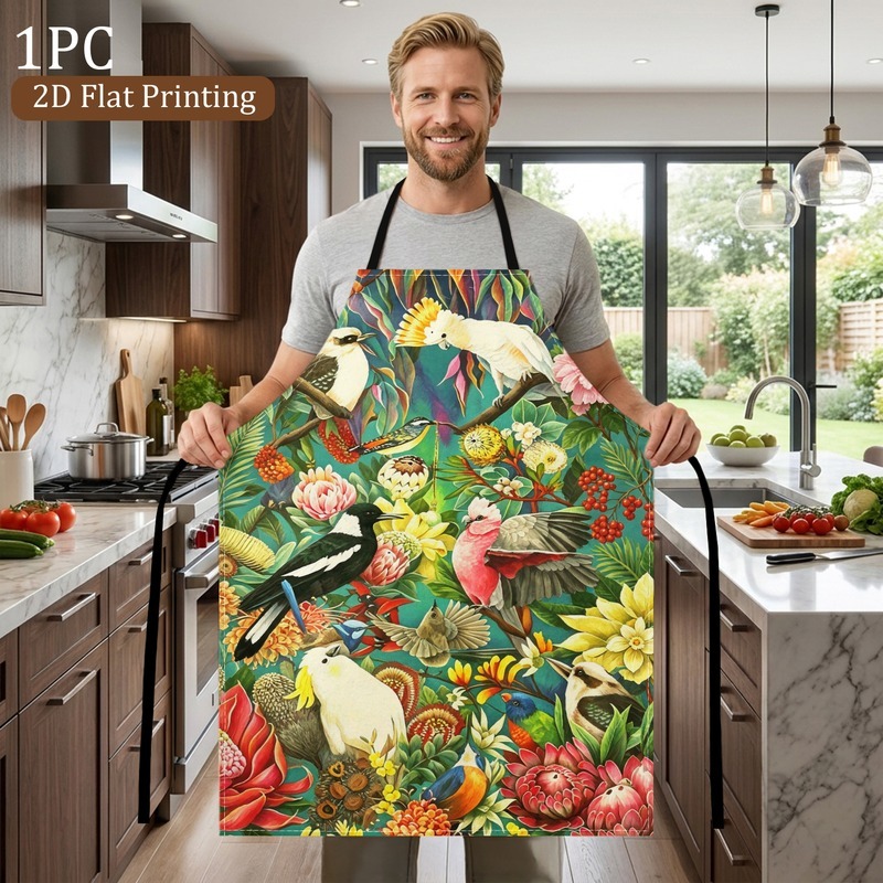 TEMU 1pc, Bright Australian Flower Bird Apron, Suitable For Men And Women's Party And Home Kitchen Use