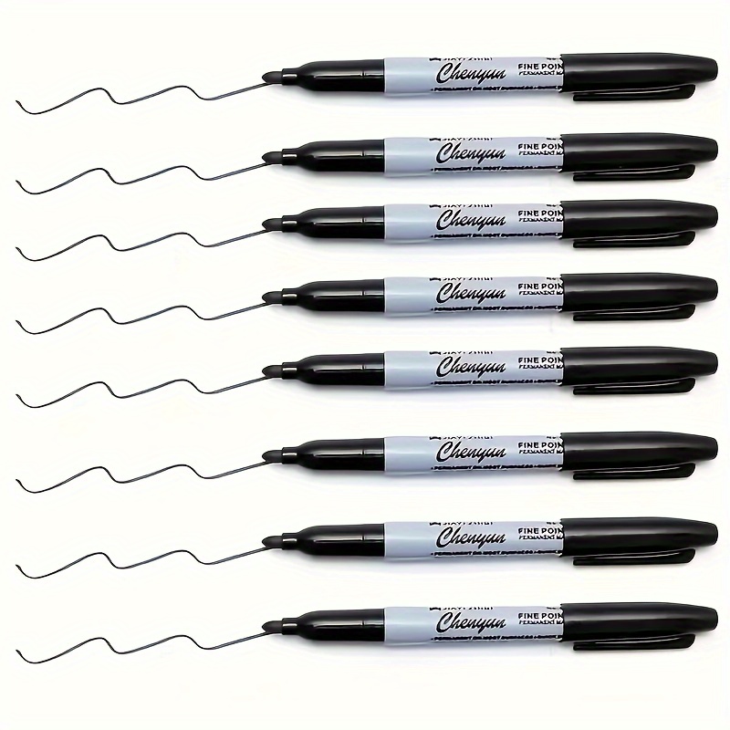 8-pack Quick-dry Permanent Black Fine Point Markers, 1mm - Ideal For Supplies, Office & Gift Wrapping | Stylish Design With "black" Label