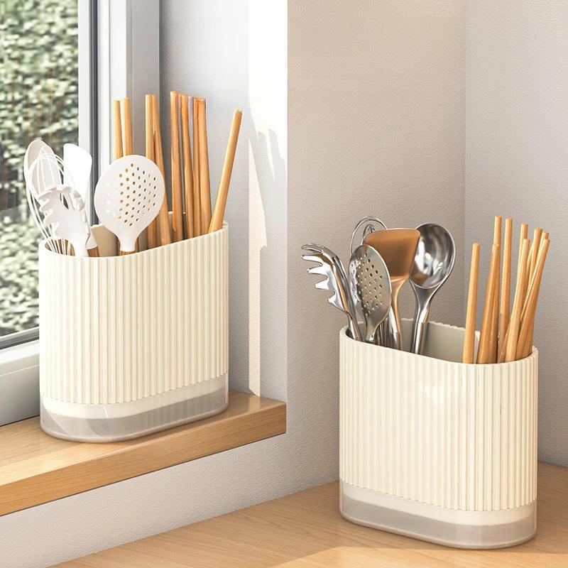 

Support de ustensiles de cuisine en plastique, organisateur de rangement pour et couverts , support de drainage non perforé pour comptoir pour la vaisselle