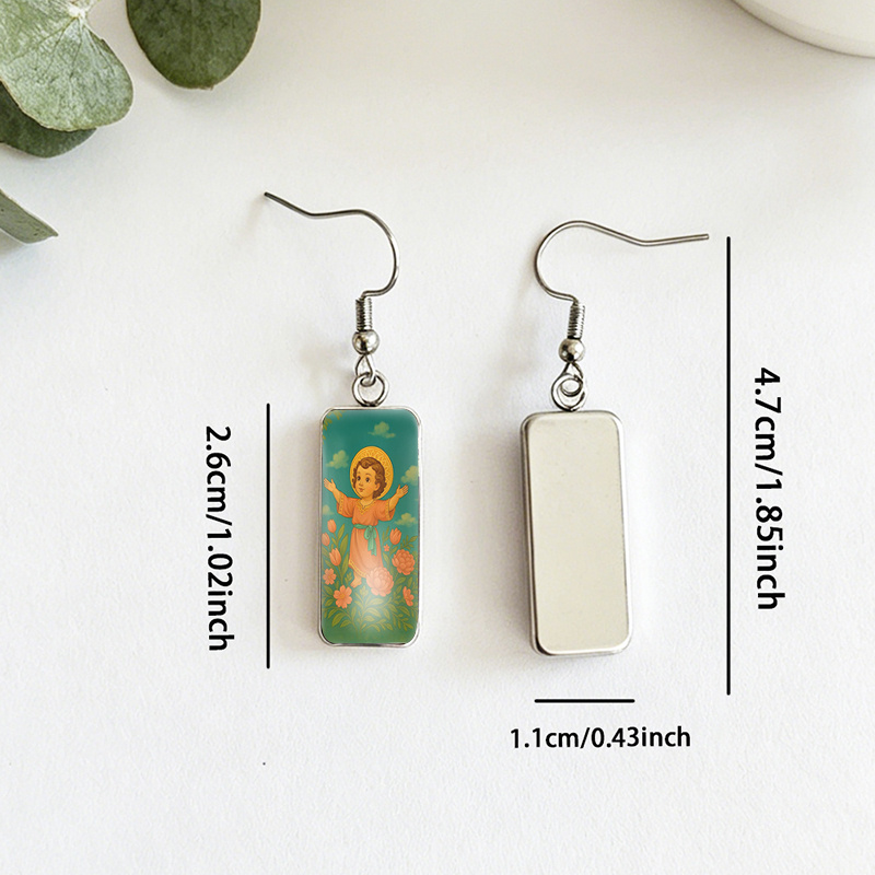 Halo Tulip Floral Rectangular Dangle Earrings, Handmade