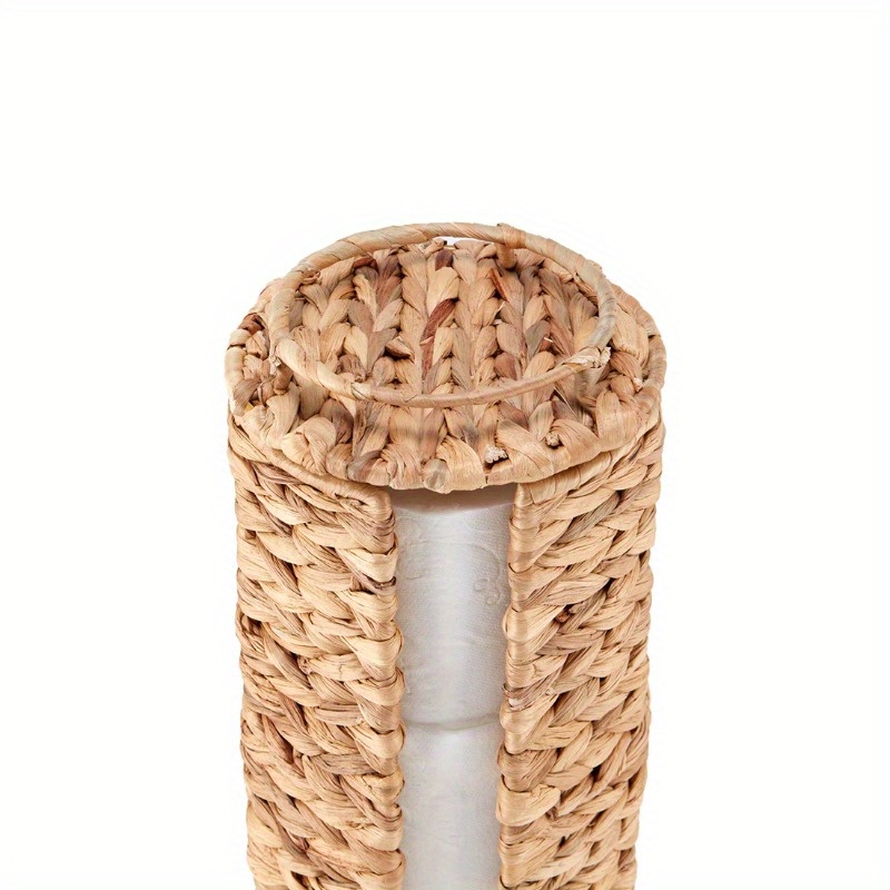elegant beige woven tissue holder with lid natural hyacinth design round bathroom organizer for toilet paper stylish and functional home decor toilet paper holder Product details 6