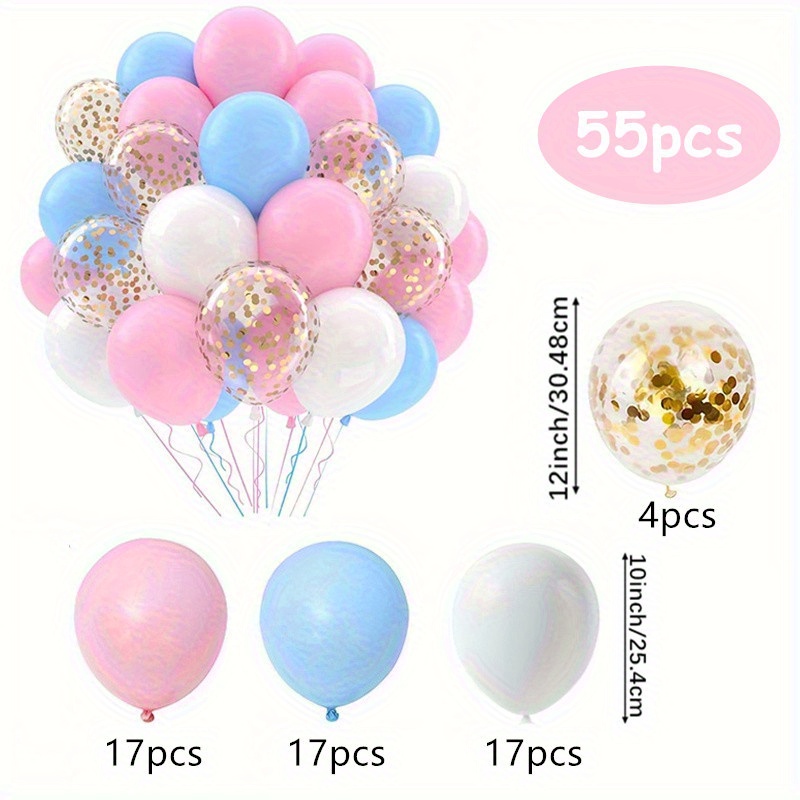 Image of 55pcs Pink And Blue Balloons 12inch Golden Confetti Latex Balloons For Shower, Birthday Party, Wedding, Anniversary Party, Indoor Outdoor Party Decoration Needs