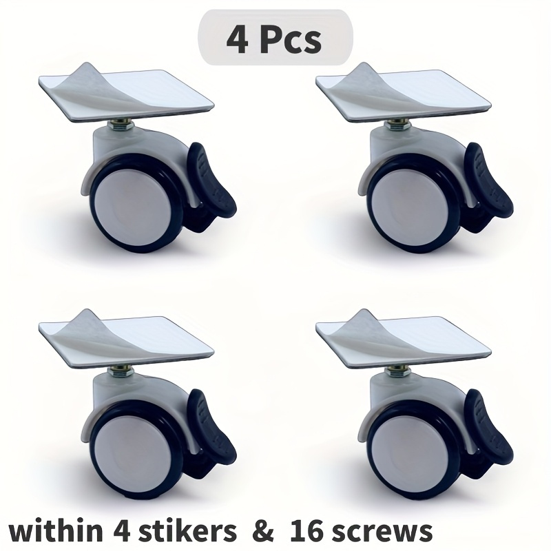TEMU [4 Set] Heavy Duty Self-adhesive Swivel Wheels With Brakes, 160 Lbs- Durable Metal Construction For Office Cabinets, Workbenches, Storage Bins&