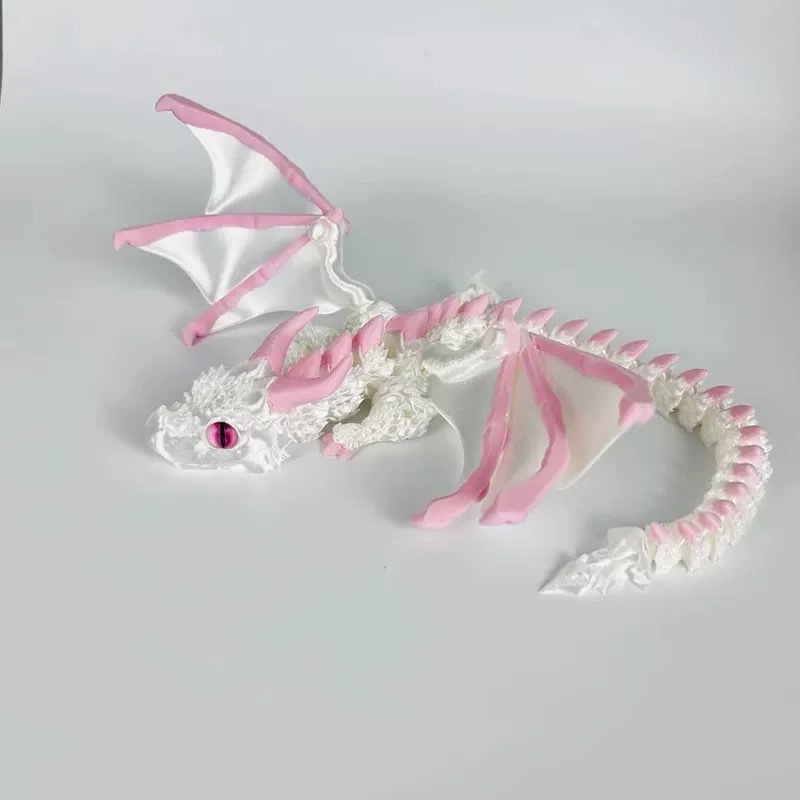 TEMU 3d Printed Pink-white Fantasy Dragon Statue, Dreamlike Scale And Wing Details With Random Eye Colors, Collector-grade Creature Model, Display