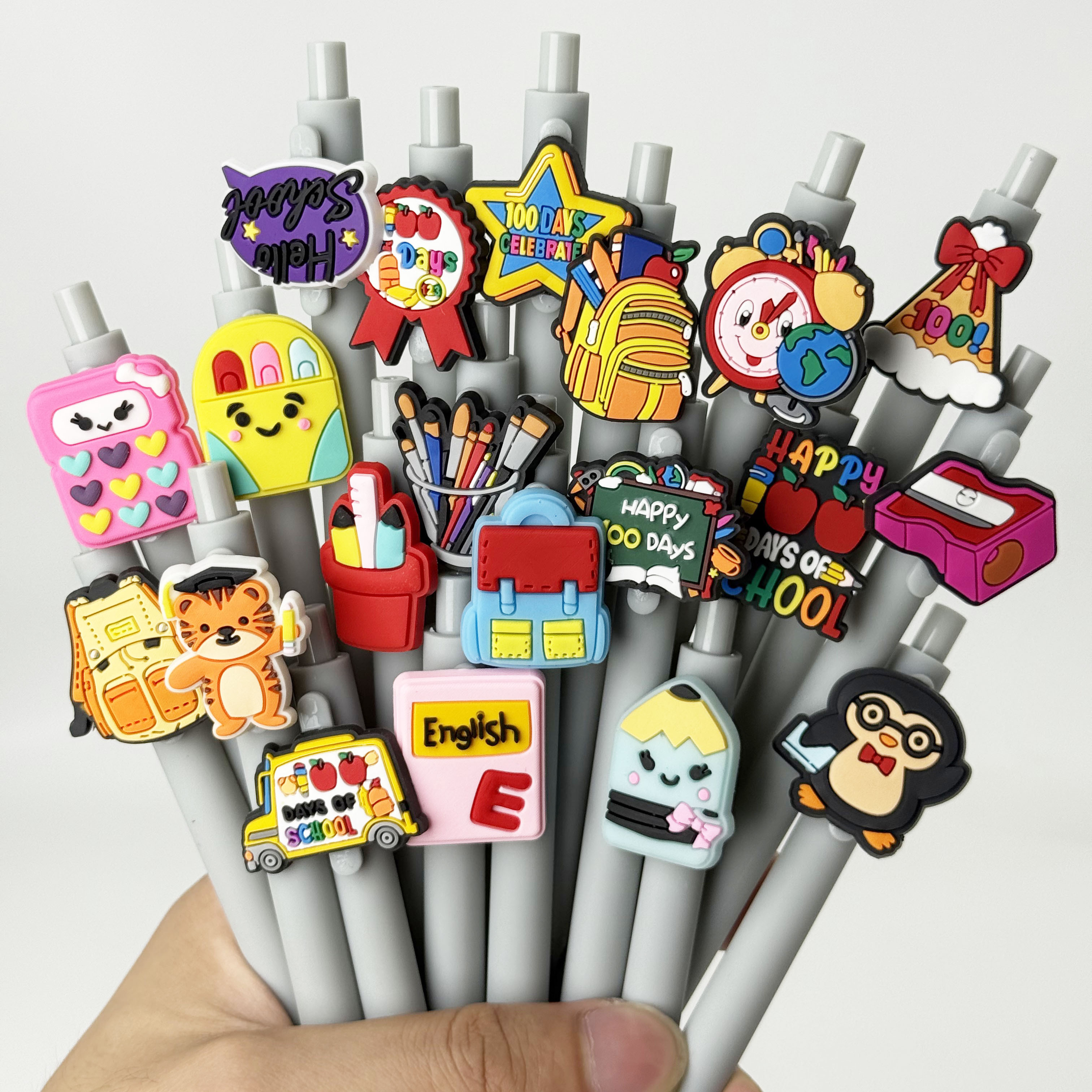 20 30pcs back to   themed sticker round ballpoint pens creative gift pen with fun pvc decals and comfortable grip   retractable black ink cartridge   writing Product details 0