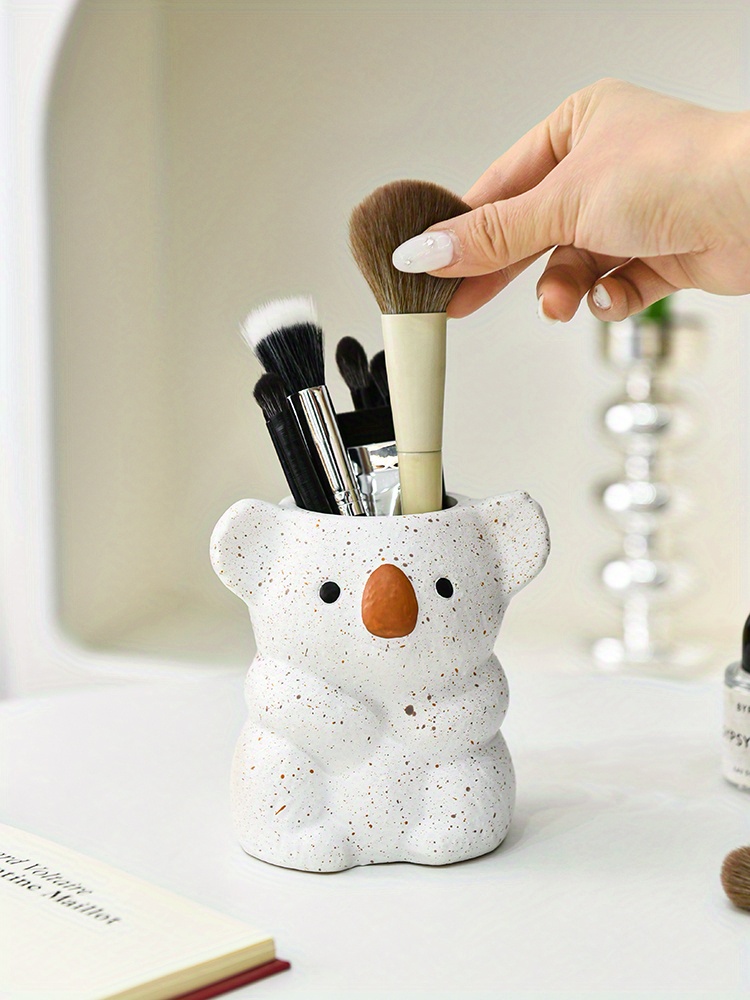 1pc cute koala makeup brush holder desktop organizer   bear shaped storage bin with   opening lightweight painted   for vanity office bathroom no   unisex gift for adults office decor decorative ornament   home organizers office workers Product details 3