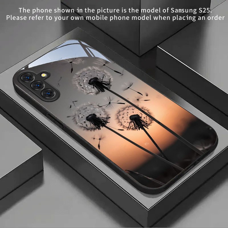 TEMU Phone Case - Black And White Dandelion Phone Case Tempered Glass For Galaxy