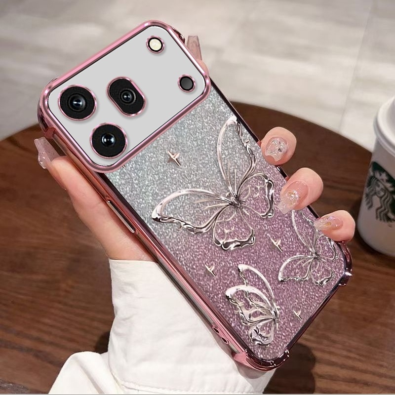 Etui za telefon - Bleščeč TPU etui s štirimi vogali, odporen na udarce, fleksibilen, za Honor 600 Pro, zaščitni ovitek z motivom metulja