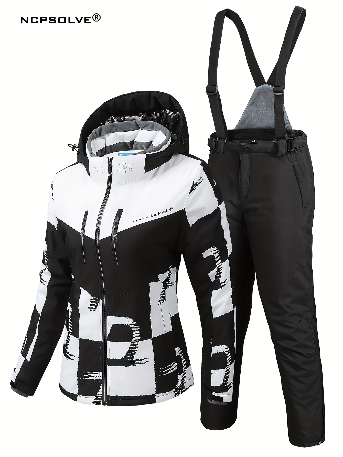 1 Set Of Women's Hooded Ski Suit-100% Polyester Winter Ski Clothing, Non-Stretch Fabric, Solid Color Jacket And Pants, Zipper Autumn And Winter Snow Equipment, Woven Ski Clothing Hx352