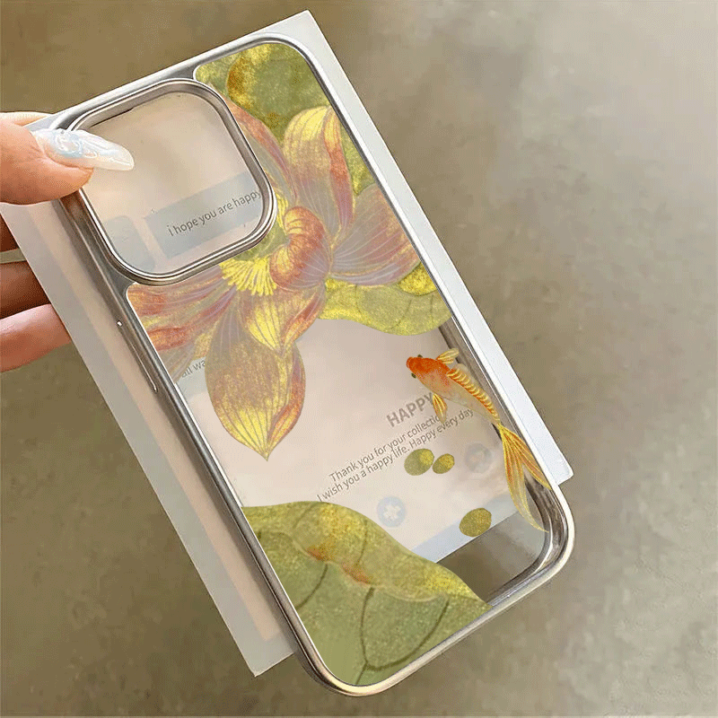 TEMU Phone Case - Transparent Soft Shell Protective Case With Goldfish And Lotus Pattern For Iphone 15 Pro/16/16 Pro/15 Plus/16 Pro