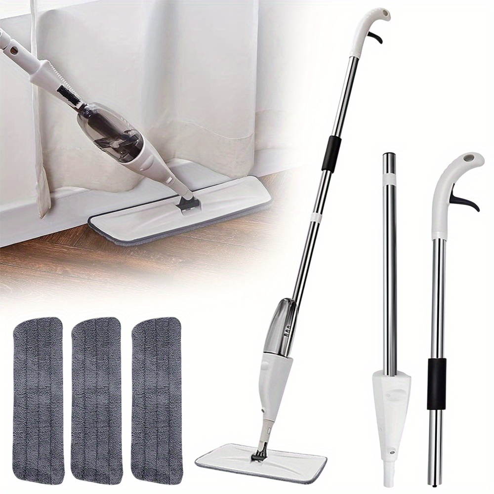 1set Mop With Spray Function, 360° Flexible Mop Head, 3 Microfibre Mop Pads, Wet And , Suitable For Bath, Kitchen And Office