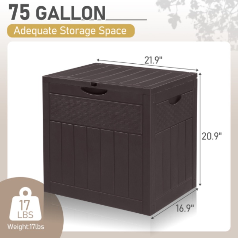 TEMU 33gal Outdoor Storage Box With Lid - Heavy-duty Pp Plastic Garden Organizer Suitable For /outdoor Use, Vertical & Rattan Texture Weatherproof