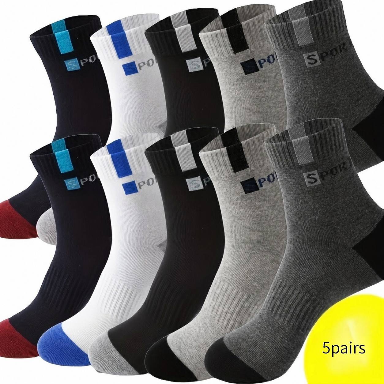 TEMU 5 paires, 10 paires de chaussettes de sport respirantes pour hommes, chaussettes de course d'extérieur à imprimé de lettres élégantes et très