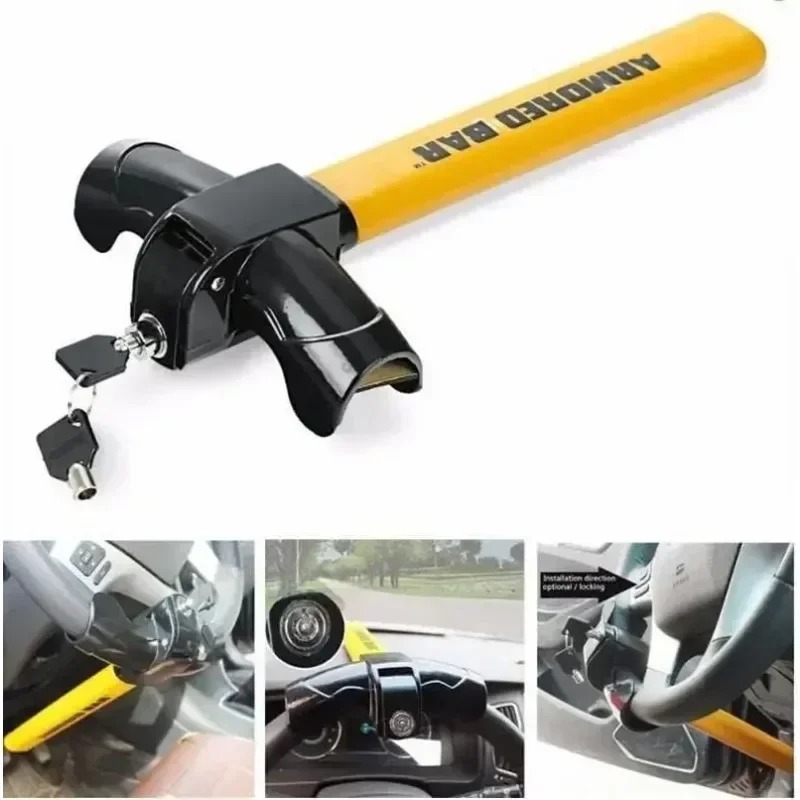 TEMU Universal Car Steering Wheel Lock Heavy Duty Stainless Lock Anti-theft Car/van Security Rotary Enhance Automobile Security, Compact Security,