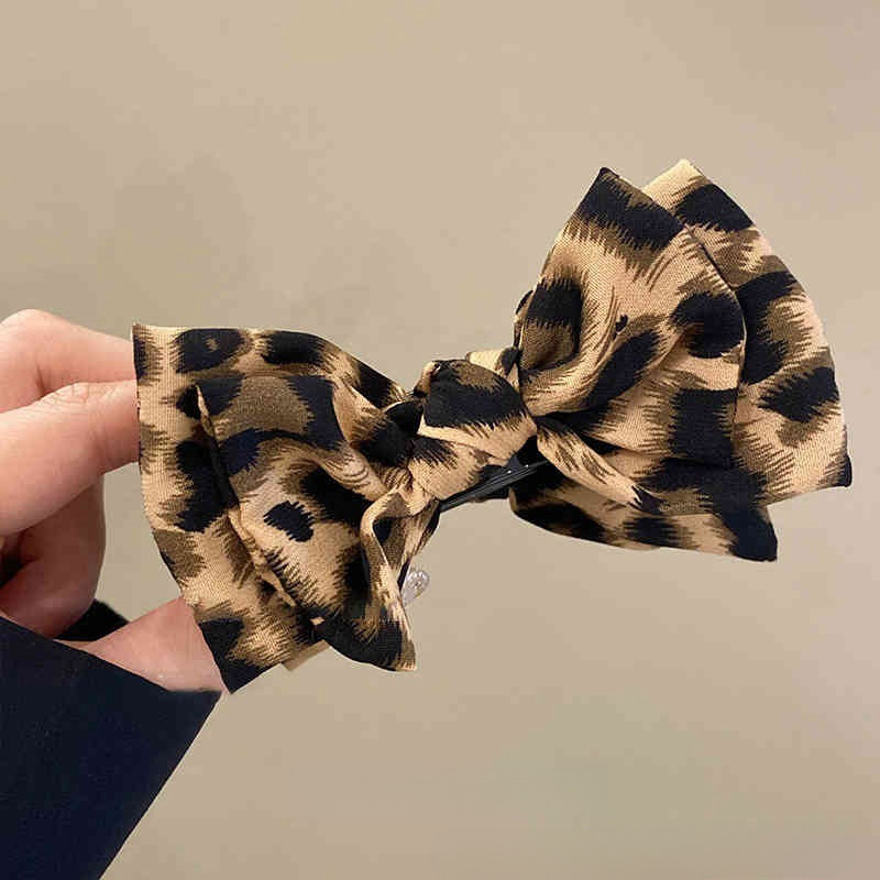 1pc Vintage Style Leopard Print Plastic Bow Hair Claw Clip, For Women Ages 14+