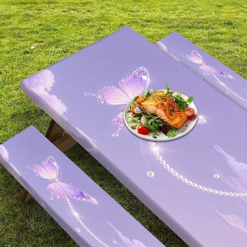 3pcs 2d printed 76x122cm 30x122cm jewelry scene romantic picnic tablecloth and chair cover set mixed set tablecloth and 2 chair covers and storage bag suitable for outdoor picnics and home decoration