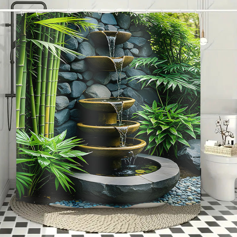TEMU Jit1pc Rideau de douche plat 2D avec motif d'eau alpine coulant, rideau de salle de bain élégant et luxueux, rideau de douche décoratif , ajouts