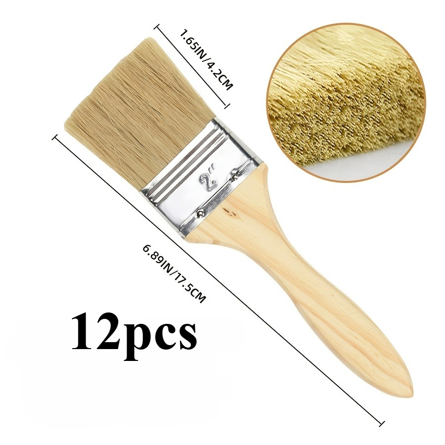 TEMU 12pcs Flat Paint Brush Set | 2.0 Inch Wooden Handle Metal Paint Brush - Multipurpose, Suitable For Art, Crafts, Painting, Spreading Paint And