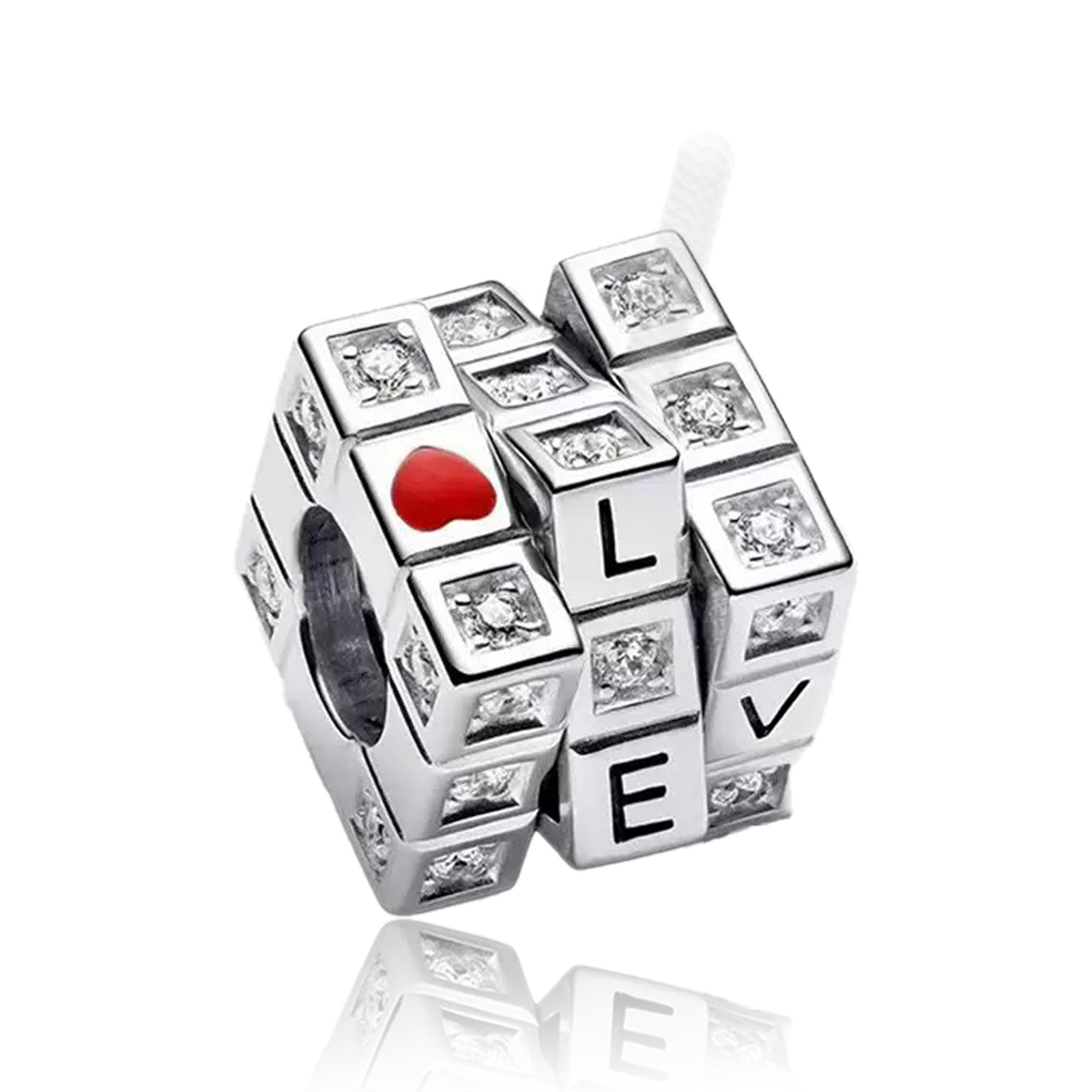TEMU S925 Silver-plated Love Cube Charm, A Stylish And , Suitable For Making, Such As Original Bracelets, Bangles, Or Necklaces. It Makes A Perfect