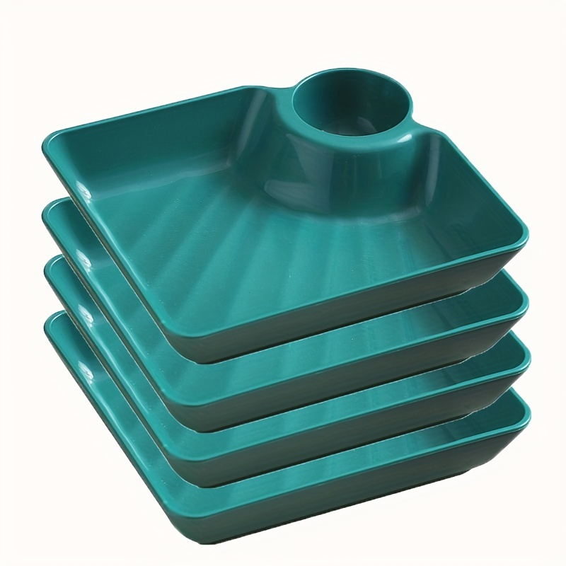 TEMU 4pcs Large Plastic Serving Tray Set With Dipping Well - Durable, Scratch-resistant, Dishwasher Safe - Perfect For Restaurants, Parties, And