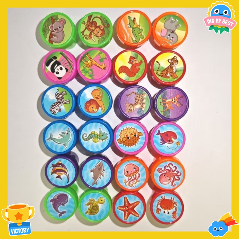 TEMU Gift For Her/him 24pcs Self-inking Animal Stamps Suitable For Scrapbooking, Classroom Rewards, Party Favors - Plastic Stamp With Marine & Land